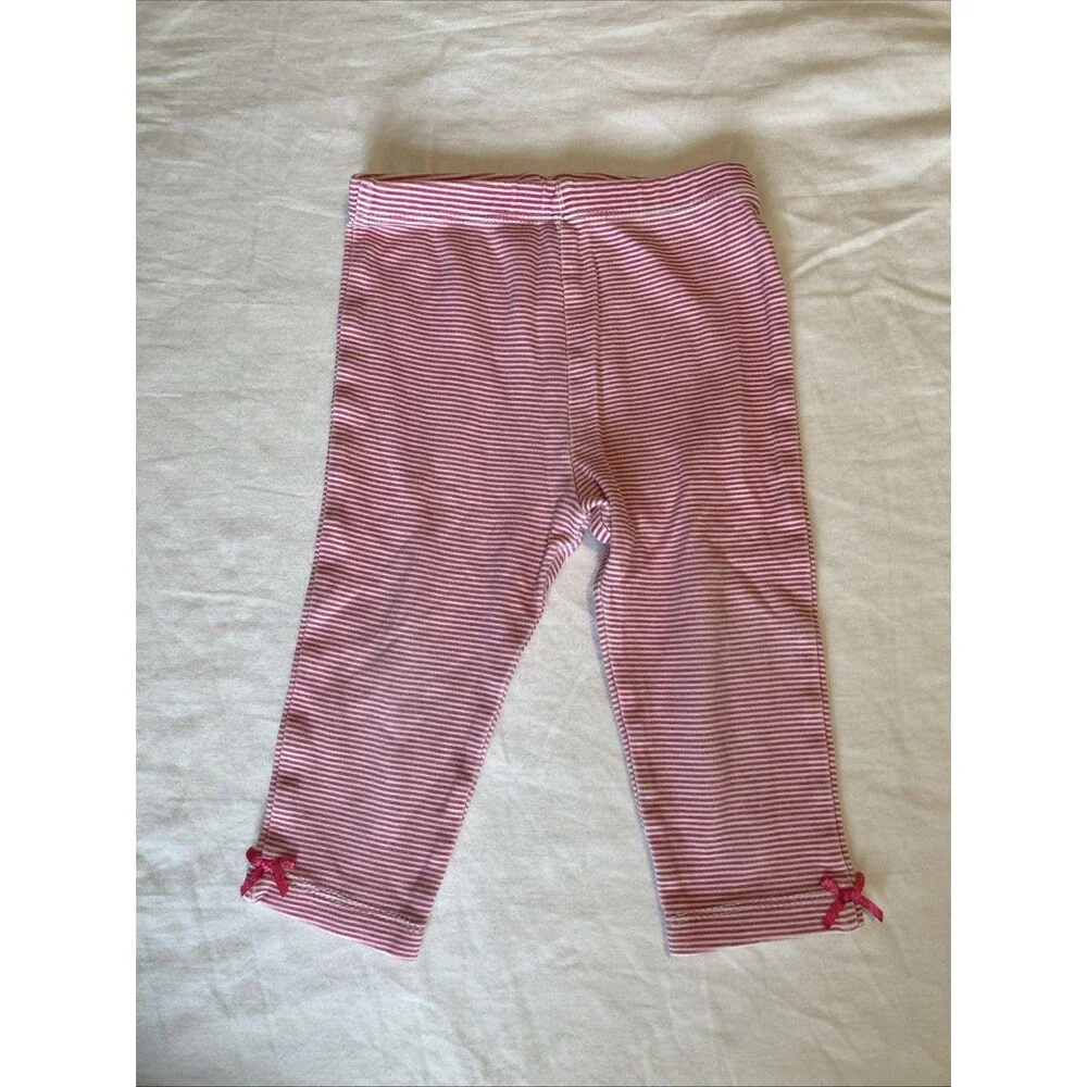 12 Months baby girl clothes - one piece pants | pink striped & bow theme